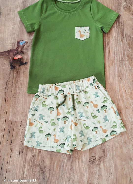 Double Slub Musselin -  Dinosaurier - Kinderstoff - creme